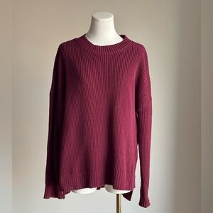 BCBG MaxAzria Burgundy Rib Knit Crew Neck Chunky Sweater, Size S